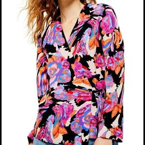 Topshop Floral Tie Wrap Blouse 6 M